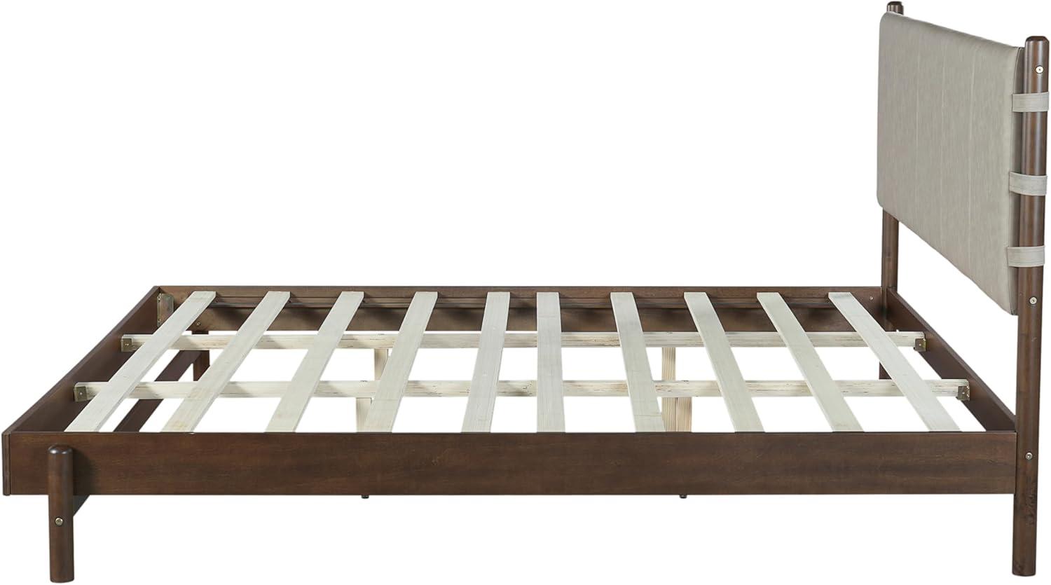 image:imageChristopher Knight Home Roach Mid Century Modern King Size Bed Frame Rubber Wood Platform Bed Frame with Headboard Easy Assembly No Box Spring Needed Upholstered Headboard Light Gray WalnutLight Gray Walnut