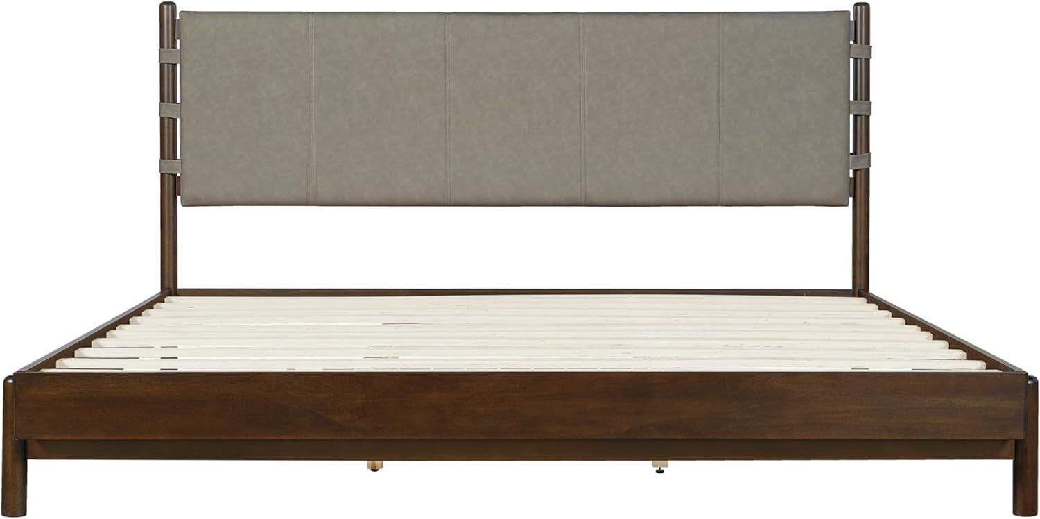 image:imageChristopher Knight Home Roach Mid Century Modern King Size Bed Frame Rubber Wood Platform Bed Frame with Headboard Easy Assembly No Box Spring Needed Upholstered Headboard Light Gray WalnutLight Gray Walnut