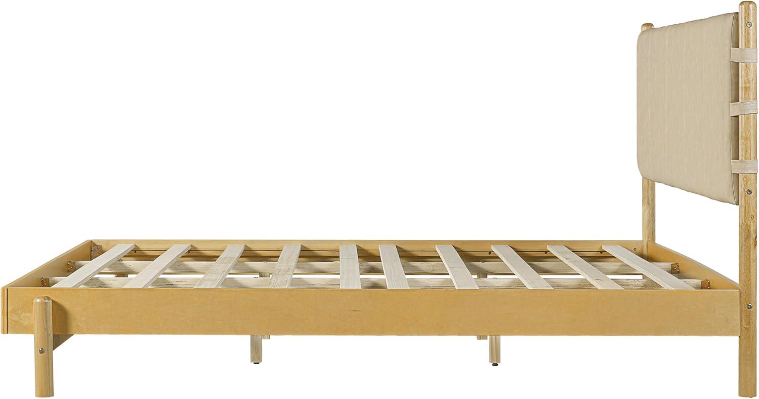 image:imageChristopher Knight Home Roach Mid Century Modern King Size Bed Frame Rubber Wood Platform Bed Frame with Headboard Easy Assembly No Box Spring Needed Upholstered Headboard Light Gray WalnutBeige Brown