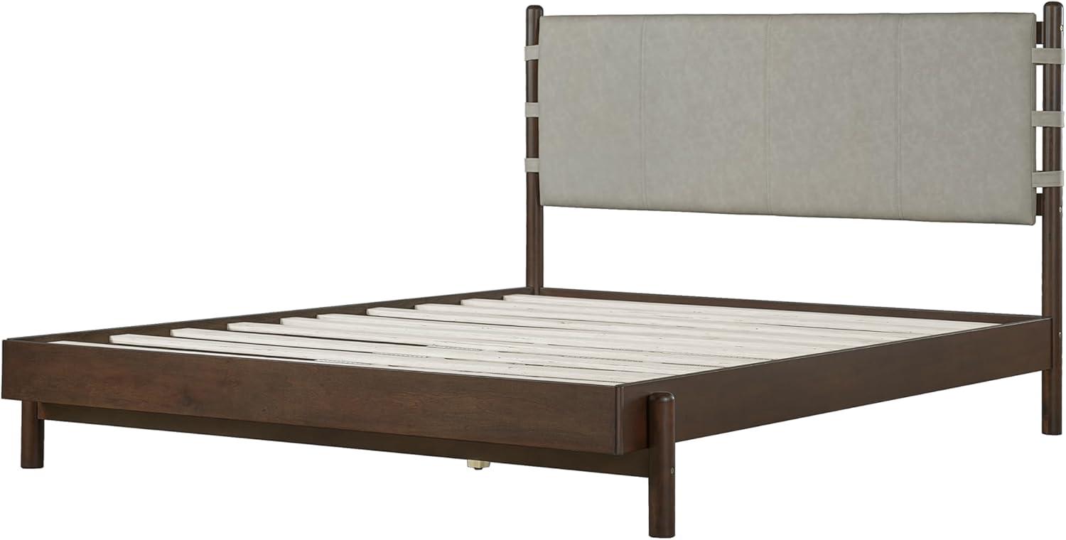 image:imageChristopher Knight Home Roach Mid Century Modern King Size Bed Frame Rubber Wood Platform Bed Frame with Headboard Easy Assembly No Box Spring Needed Upholstered Headboard Light Gray WalnutLight Gray Walnut
