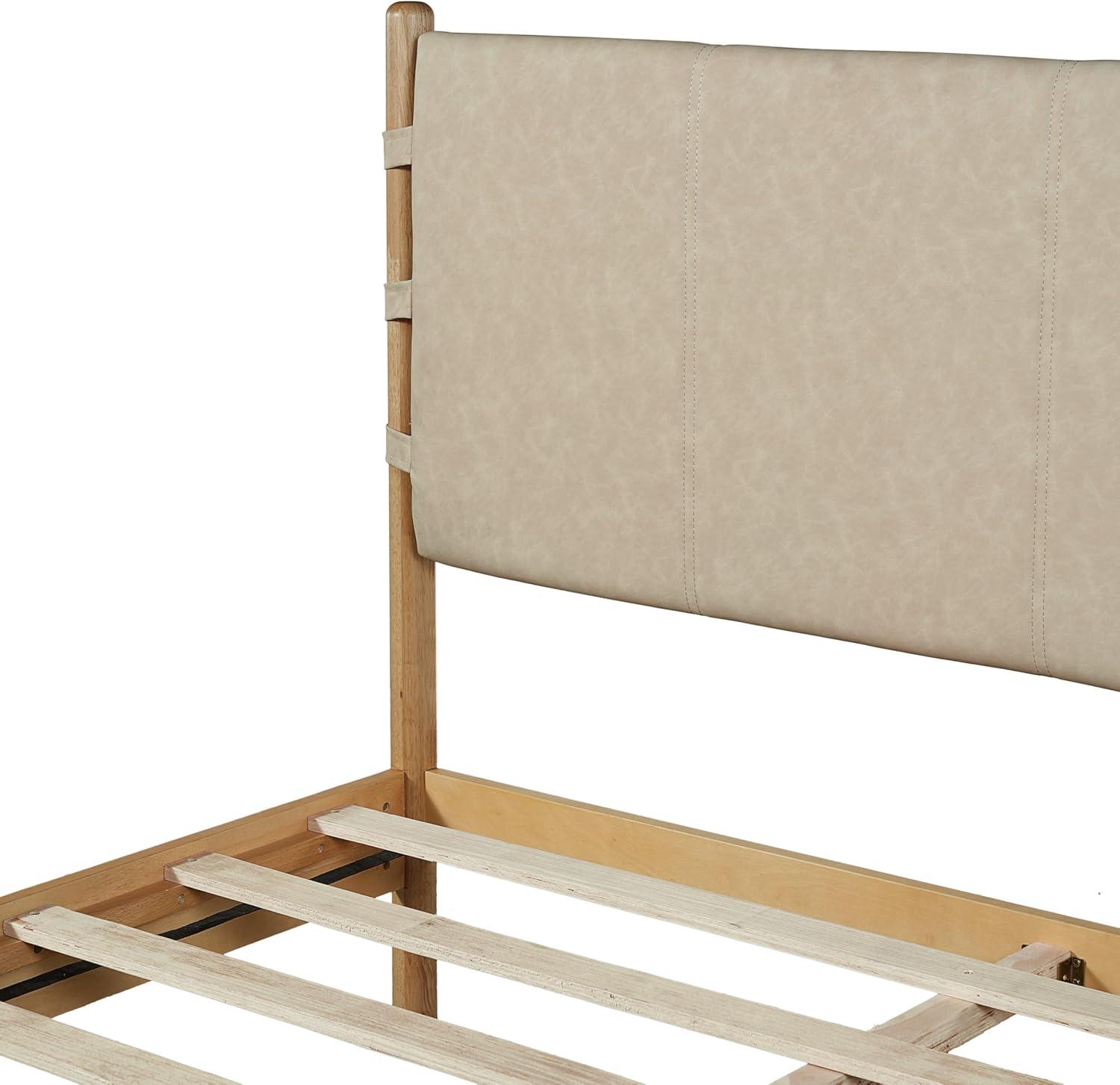image:imageChristopher Knight Home Roach Mid Century Modern King Size Bed Frame Rubber Wood Platform Bed Frame with Headboard Easy Assembly No Box Spring Needed Upholstered Headboard Light Gray WalnutBeige Brown