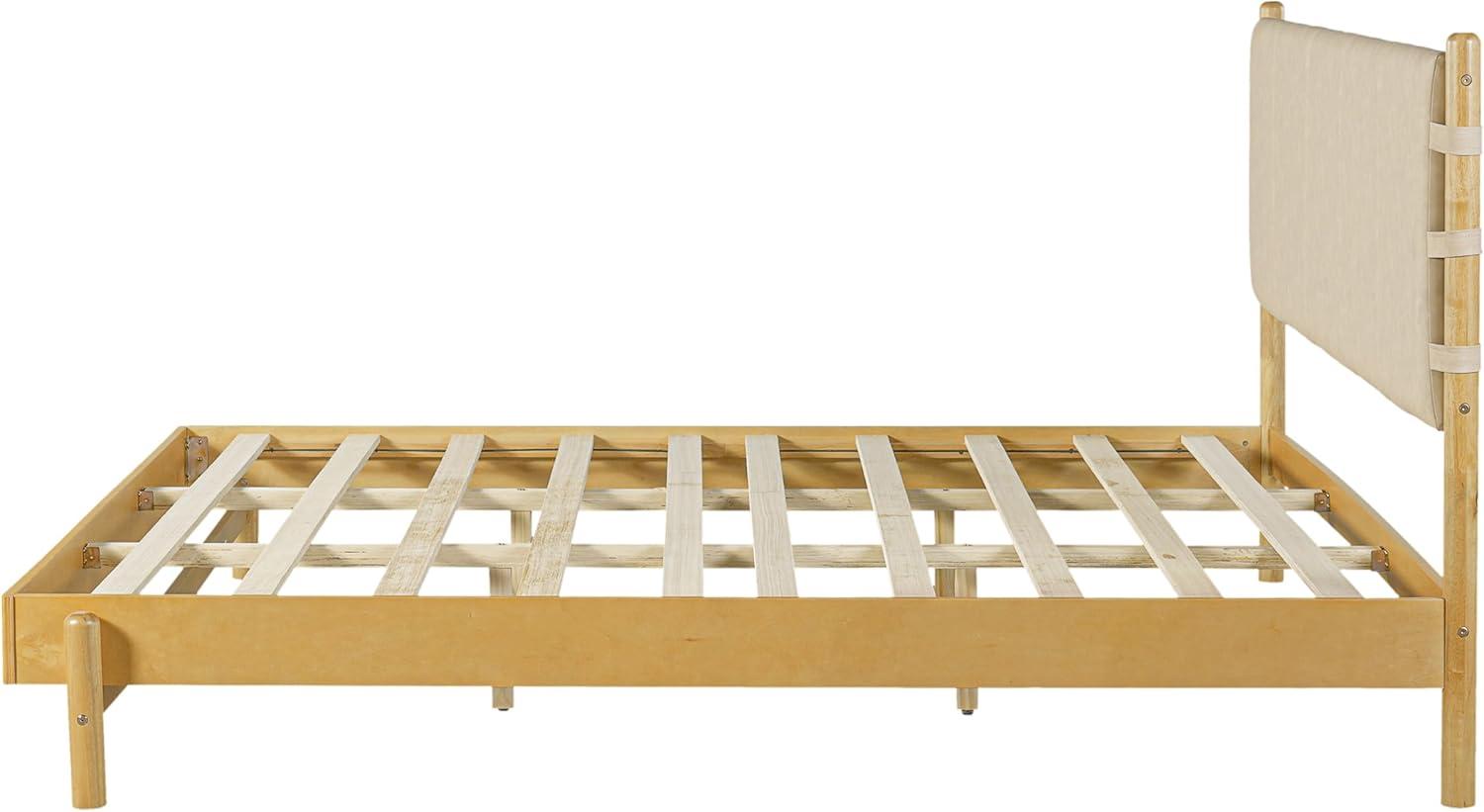 image:imageChristopher Knight Home Roach Mid Century Modern King Size Bed Frame Rubber Wood Platform Bed Frame with Headboard Easy Assembly No Box Spring Needed Upholstered Headboard Light Gray WalnutBeige Brown