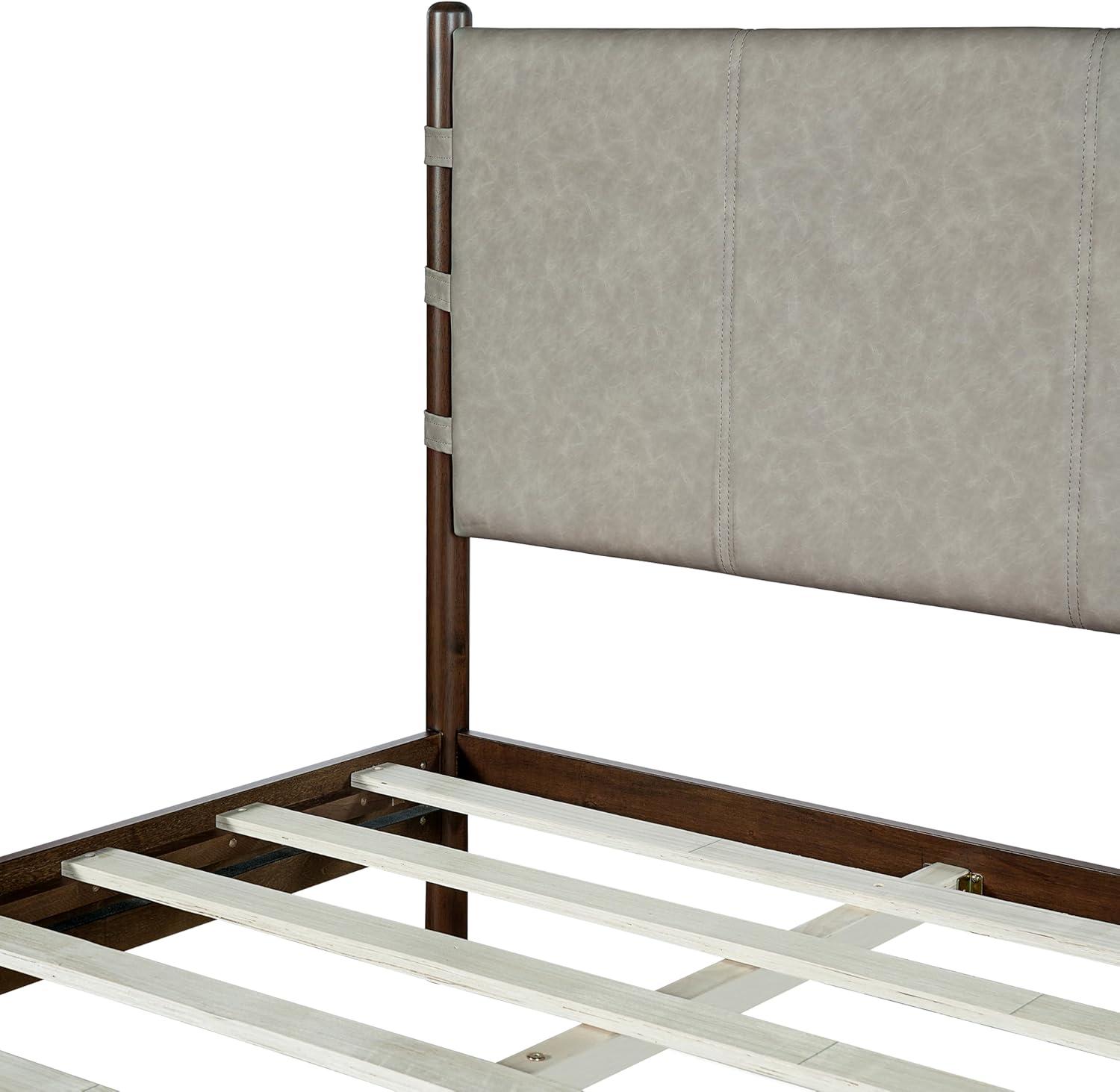 image:imageChristopher Knight Home Roach Mid Century Modern King Size Bed Frame Rubber Wood Platform Bed Frame with Headboard Easy Assembly No Box Spring Needed Upholstered Headboard Light Gray WalnutLight Gray Walnut