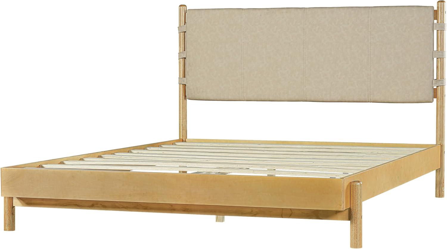 image:imageChristopher Knight Home Roach Mid Century Modern King Size Bed Frame Rubber Wood Platform Bed Frame with Headboard Easy Assembly No Box Spring Needed Upholstered Headboard Light Gray WalnutBeige Brown