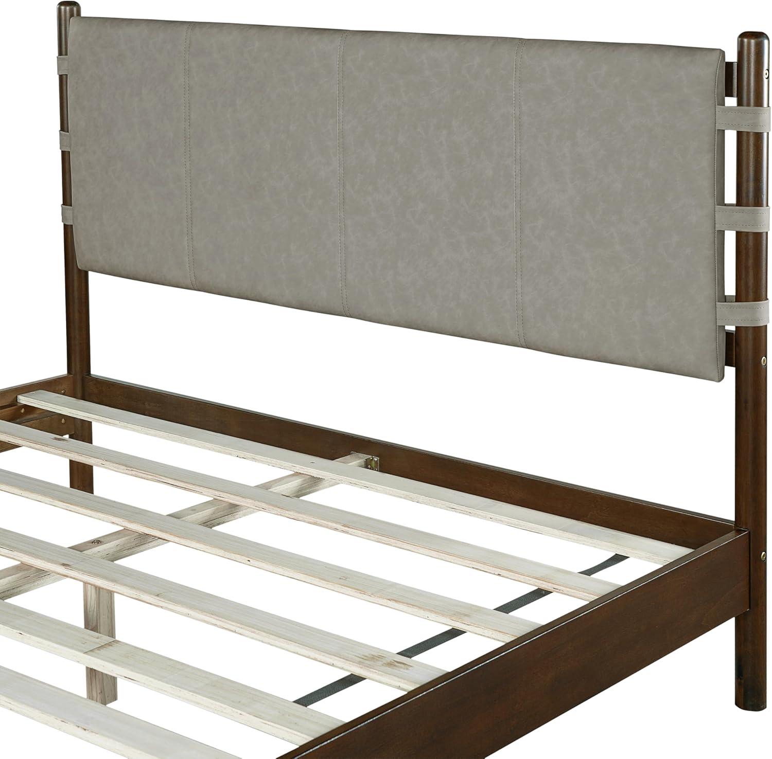 image:imageChristopher Knight Home Roach Mid Century Modern King Size Bed Frame Rubber Wood Platform Bed Frame with Headboard Easy Assembly No Box Spring Needed Upholstered Headboard Light Gray WalnutLight Gray Walnut