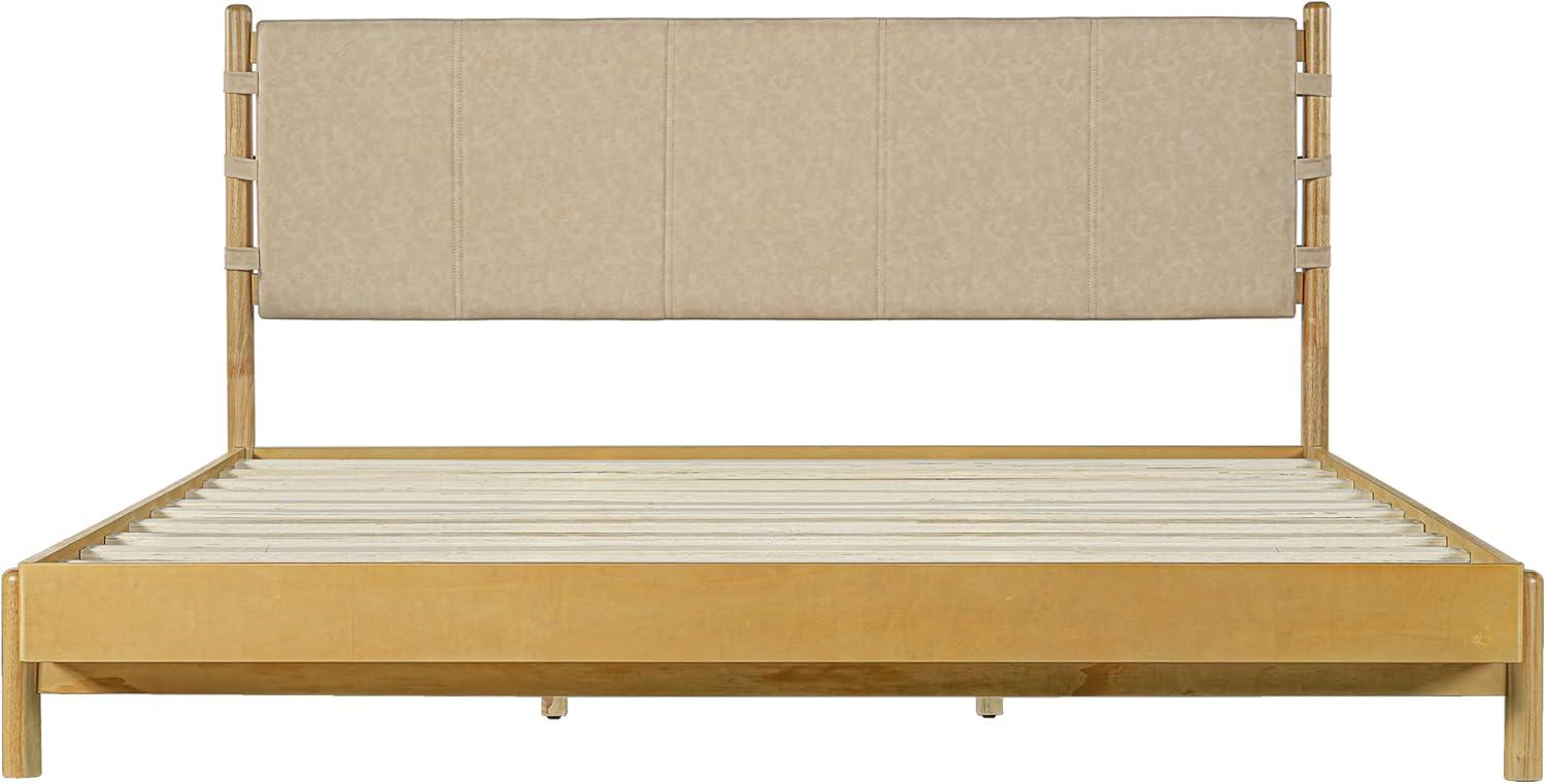 image:imageChristopher Knight Home Roach Mid Century Modern King Size Bed Frame Rubber Wood Platform Bed Frame with Headboard Easy Assembly No Box Spring Needed Upholstered Headboard Light Gray WalnutBeige Brown