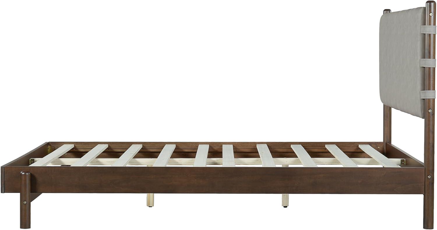 image:imageChristopher Knight Home Roach Mid Century Modern King Size Bed Frame Rubber Wood Platform Bed Frame with Headboard Easy Assembly No Box Spring Needed Upholstered Headboard Light Gray WalnutLight Gray Walnut