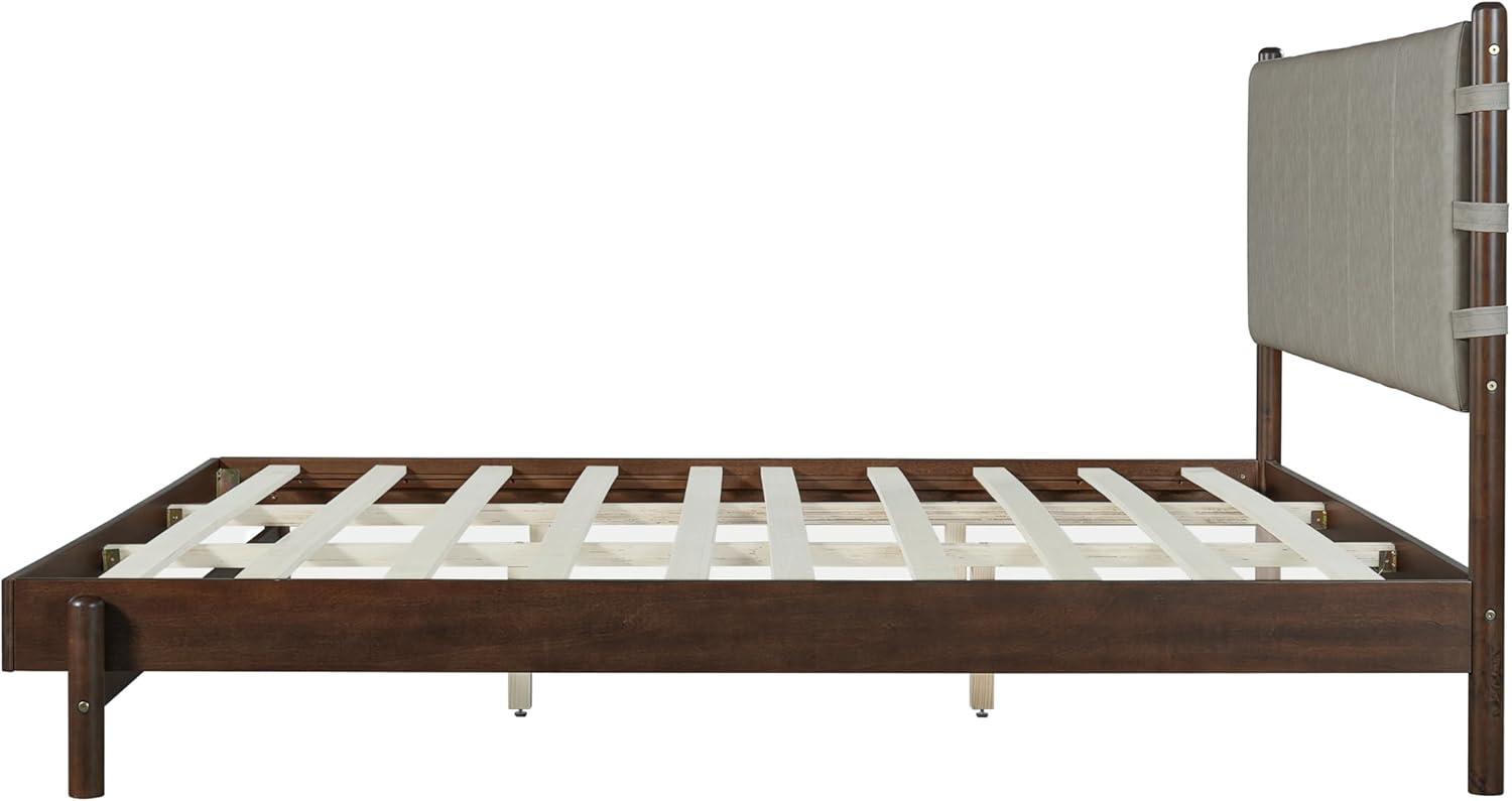 image:imageChristopher Knight Home Roach Mid Century Modern King Size Bed Frame Rubber Wood Platform Bed Frame with Headboard Easy Assembly No Box Spring Needed Upholstered Headboard Light Gray WalnutLight Gray Walnut
