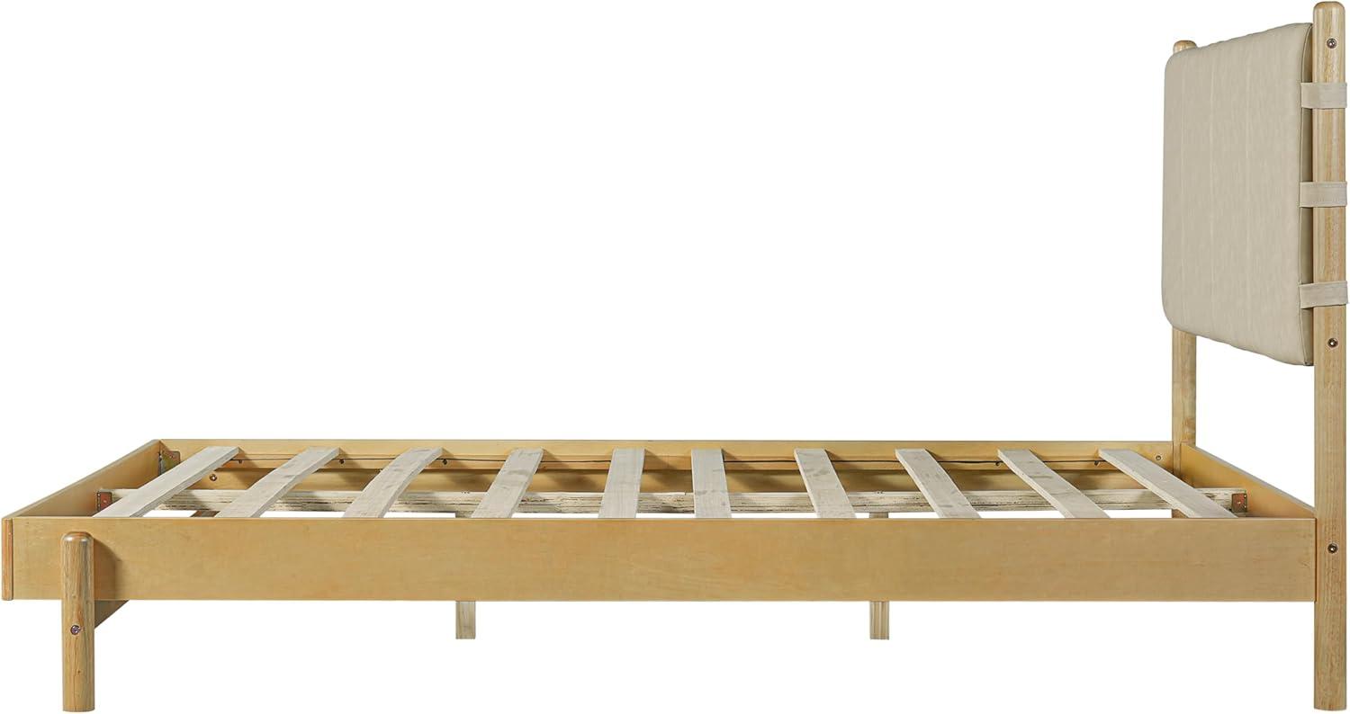 image:imageChristopher Knight Home Roach Mid Century Modern King Size Bed Frame Rubber Wood Platform Bed Frame with Headboard Easy Assembly No Box Spring Needed Upholstered Headboard Light Gray WalnutBeige Brown