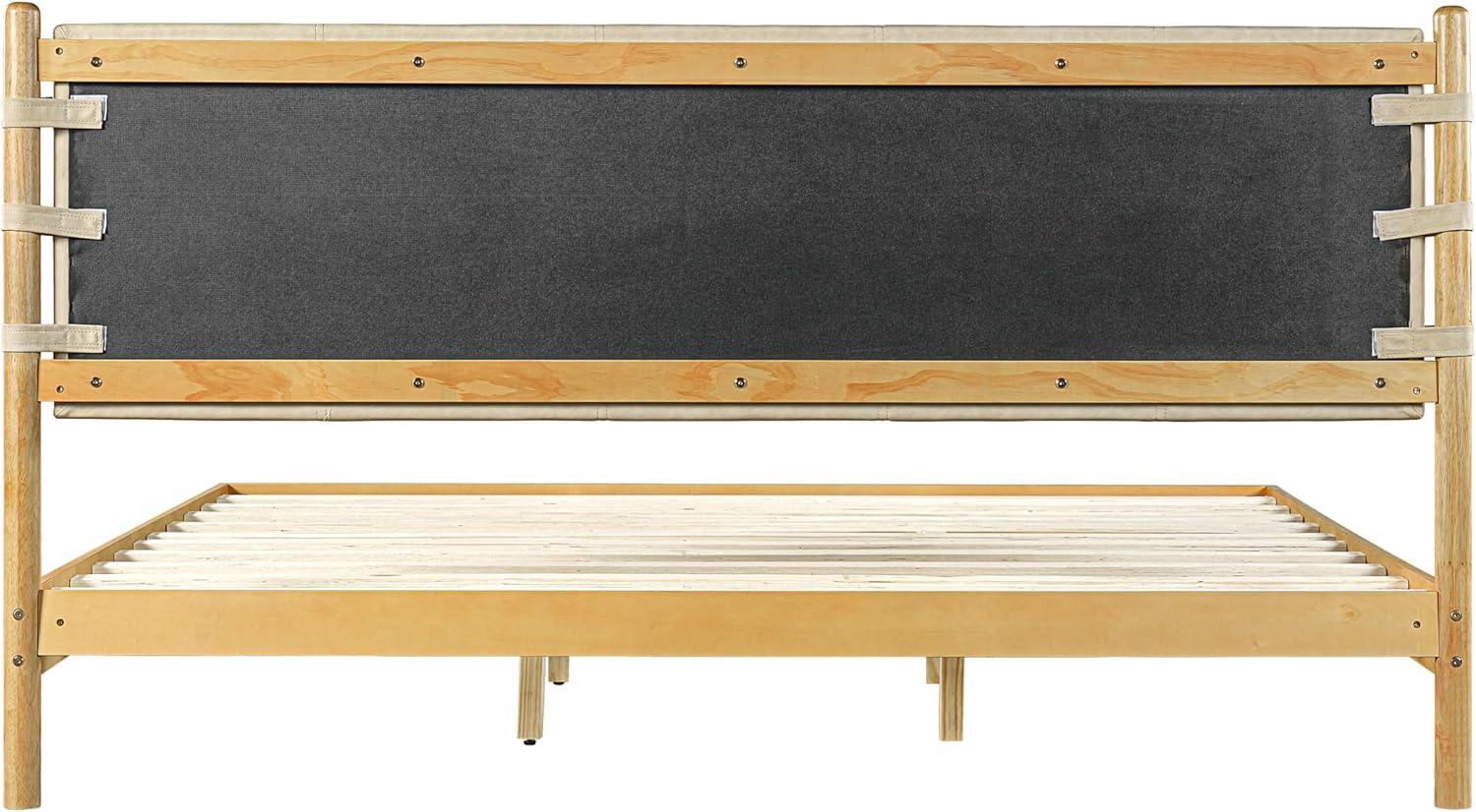 image:imageChristopher Knight Home Roach Mid Century Modern King Size Bed Frame Rubber Wood Platform Bed Frame with Headboard Easy Assembly No Box Spring Needed Upholstered Headboard Light Gray WalnutBeige Brown