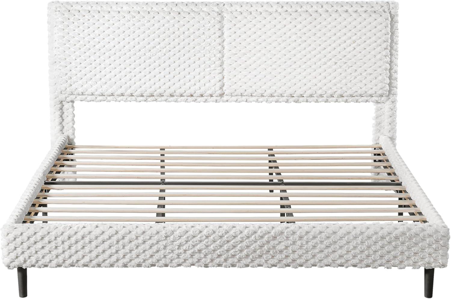 image:imageChristopher Knight Home Senna Modern Queen Bed Frame with Headboard Upholstered Plush Fabric Queen Platform Bed Frame Wooden Slats Panel Platform Support No Box Spring Needed Dark BeigeWhite