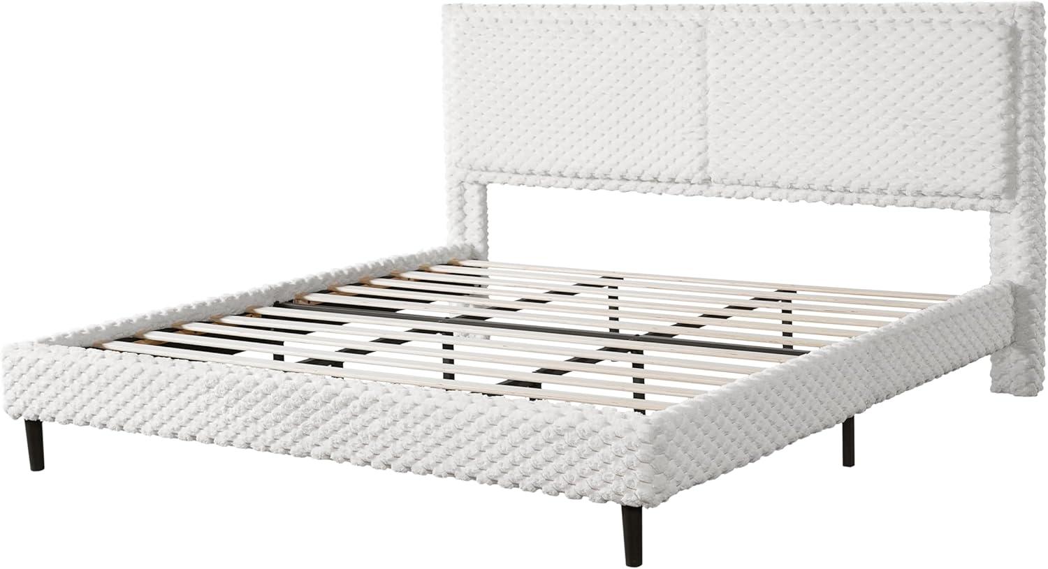 image:imageChristopher Knight Home Senna Modern Queen Bed Frame with Headboard Upholstered Plush Fabric Queen Platform Bed Frame Wooden Slats Panel Platform Support No Box Spring Needed Dark BeigeWhite