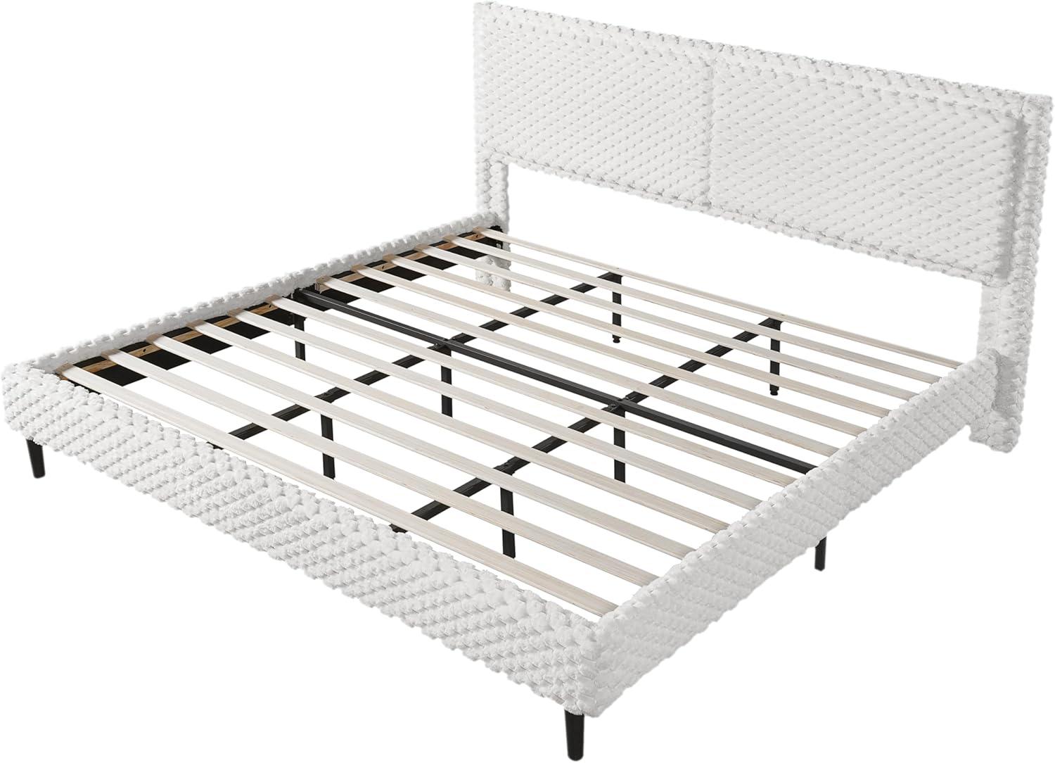 image:imageChristopher Knight Home Senna Modern Queen Bed Frame with Headboard Upholstered Plush Fabric Queen Platform Bed Frame Wooden Slats Panel Platform Support No Box Spring Needed Dark BeigeWhite