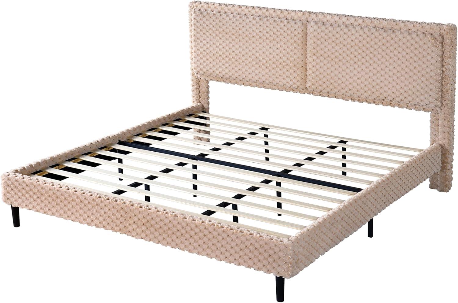 image:imageChristopher Knight Home Senna Modern Queen Bed Frame with Headboard Upholstered Plush Fabric Queen Platform Bed Frame Wooden Slats Panel Platform Support No Box Spring Needed Dark BeigeDark Beige