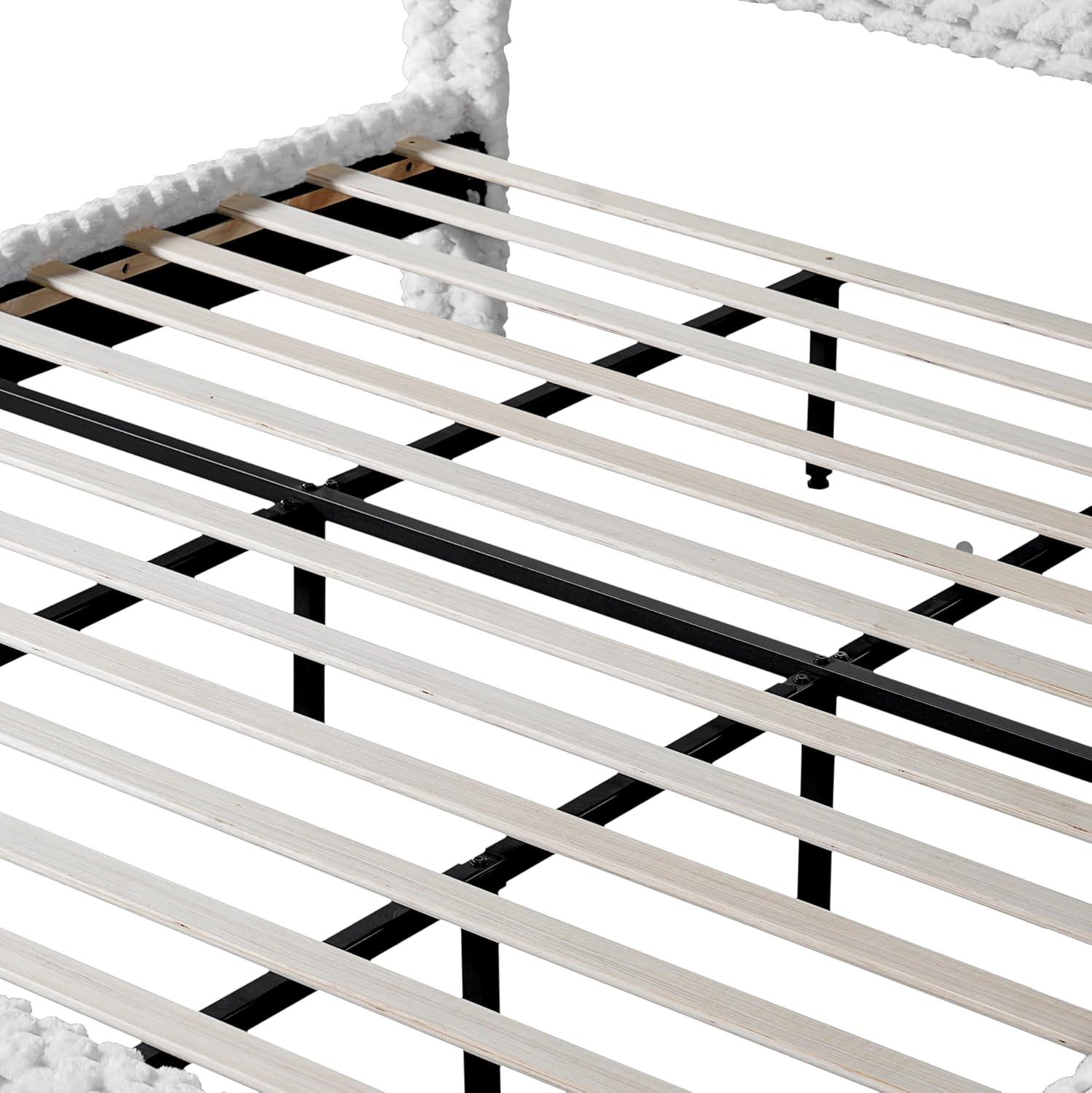 image:imageChristopher Knight Home Senna Modern Queen Bed Frame with Headboard Upholstered Plush Fabric Queen Platform Bed Frame Wooden Slats Panel Platform Support No Box Spring Needed Dark BeigeWhite