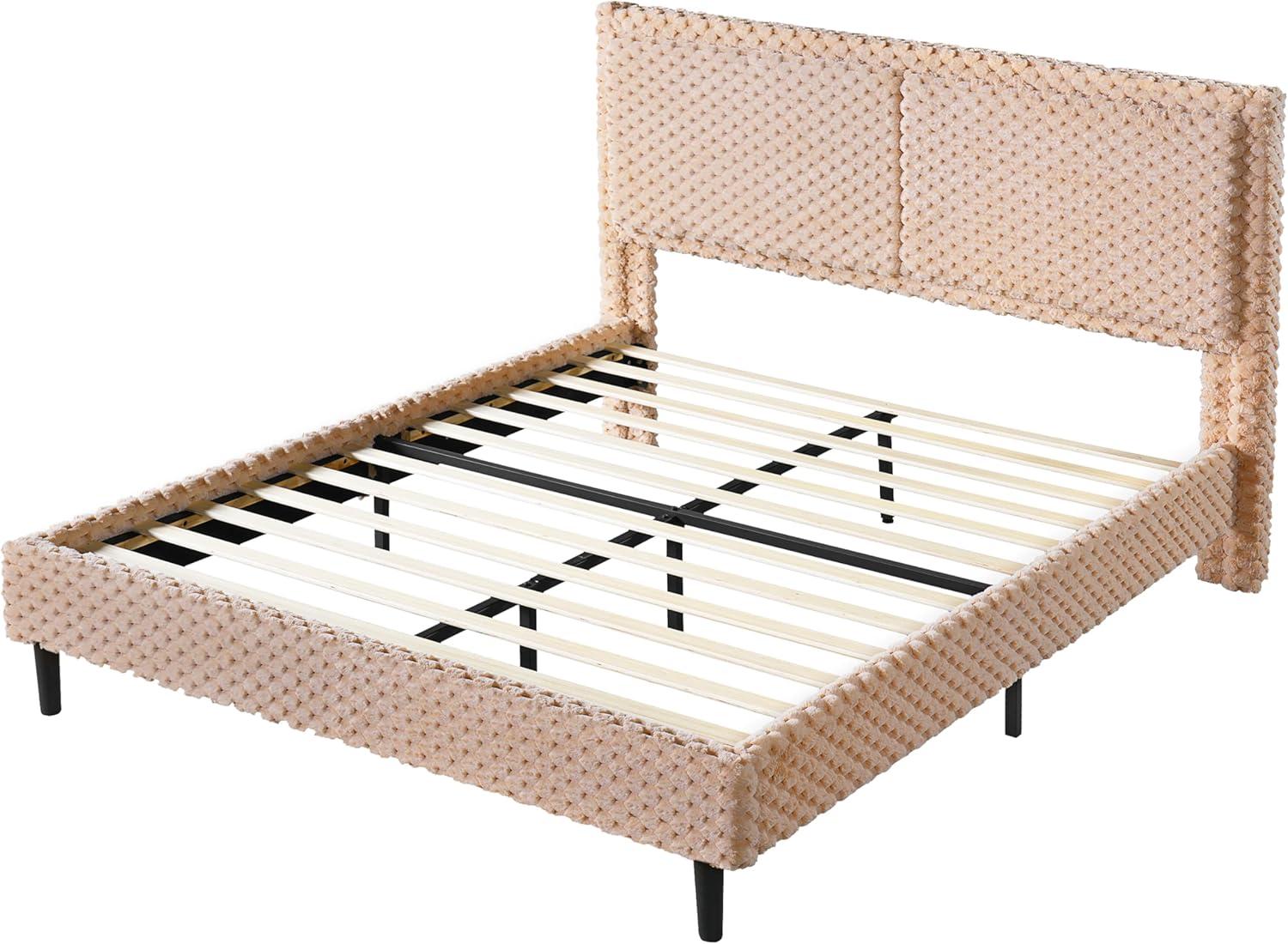 image:imageChristopher Knight Home Senna Modern Queen Bed Frame with Headboard Upholstered Plush Fabric Queen Platform Bed Frame Wooden Slats Panel Platform Support No Box Spring Needed Dark BeigeDark Beige