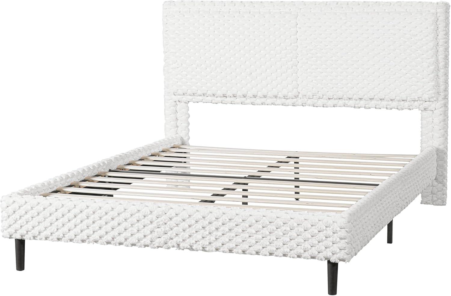 image:imageChristopher Knight Home Senna Modern Queen Bed Frame with Headboard Upholstered Plush Fabric Queen Platform Bed Frame Wooden Slats Panel Platform Support No Box Spring Needed Dark BeigeWhite