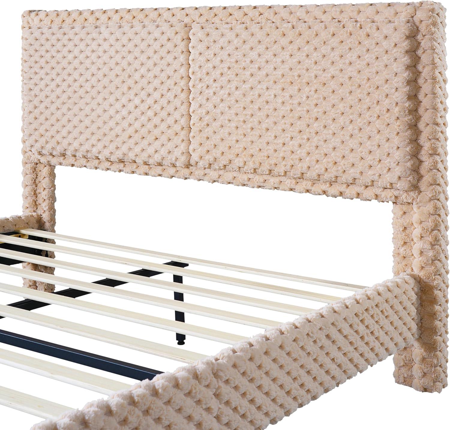 image:imageChristopher Knight Home Senna Modern Queen Bed Frame with Headboard Upholstered Plush Fabric Queen Platform Bed Frame Wooden Slats Panel Platform Support No Box Spring Needed Dark BeigeDark Beige