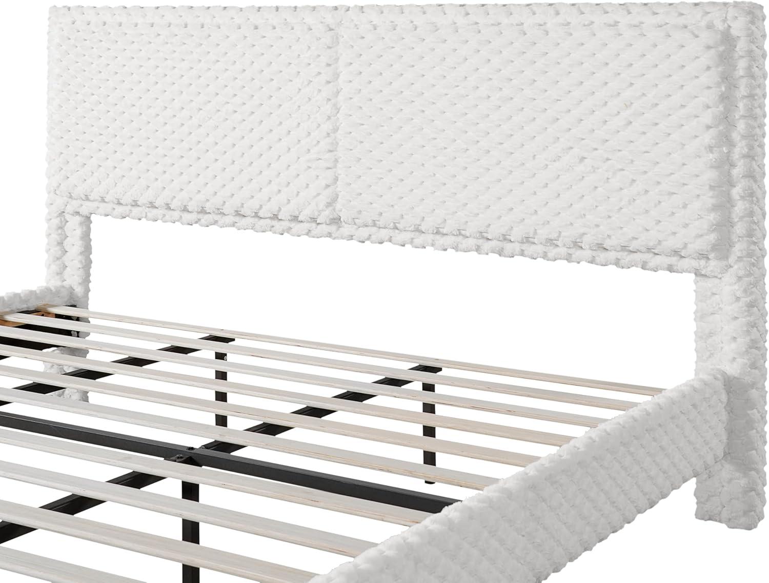 image:imageChristopher Knight Home Senna Modern Queen Bed Frame with Headboard Upholstered Plush Fabric Queen Platform Bed Frame Wooden Slats Panel Platform Support No Box Spring Needed Dark BeigeWhite