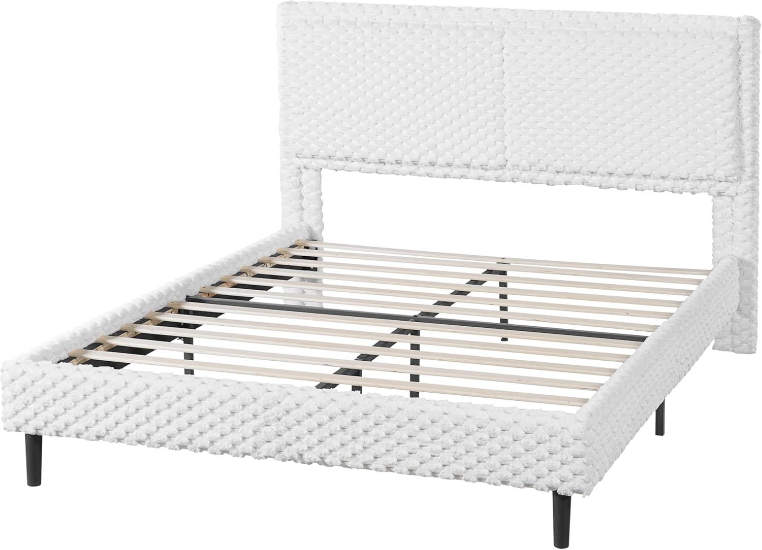 image:imageChristopher Knight Home Senna Modern Queen Bed Frame with Headboard Upholstered Plush Fabric Queen Platform Bed Frame Wooden Slats Panel Platform Support No Box Spring Needed Dark BeigeWhite