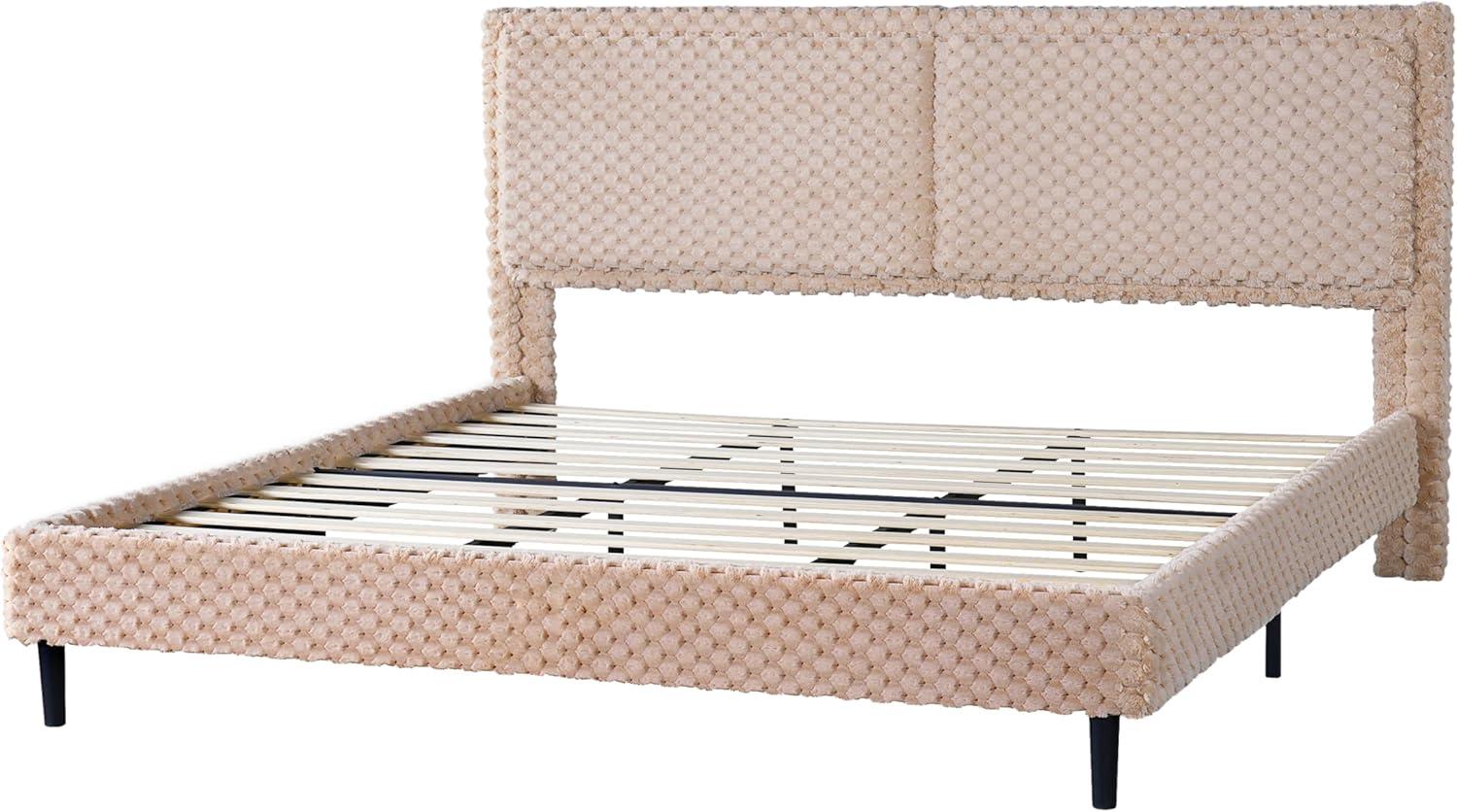 image:imageChristopher Knight Home Senna Modern Queen Bed Frame with Headboard Upholstered Plush Fabric Queen Platform Bed Frame Wooden Slats Panel Platform Support No Box Spring Needed Dark BeigeDark Beige