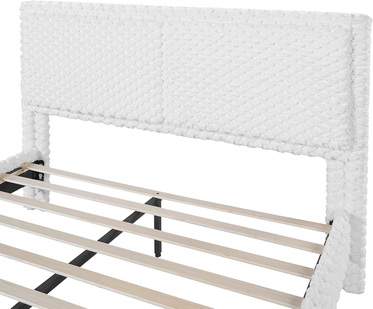 image:imageChristopher Knight Home Senna Modern Queen Bed Frame with Headboard Upholstered Plush Fabric Queen Platform Bed Frame Wooden Slats Panel Platform Support No Box Spring Needed Dark BeigeWhite