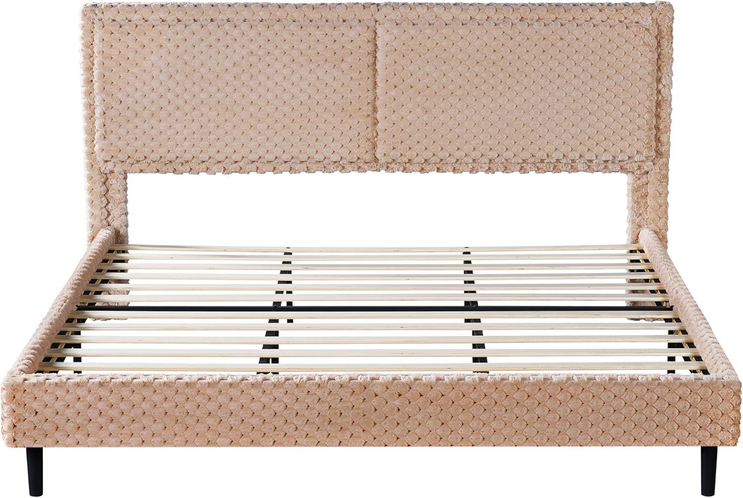 image:imageChristopher Knight Home Senna Modern Queen Bed Frame with Headboard Upholstered Plush Fabric Queen Platform Bed Frame Wooden Slats Panel Platform Support No Box Spring Needed Dark BeigeDark Beige