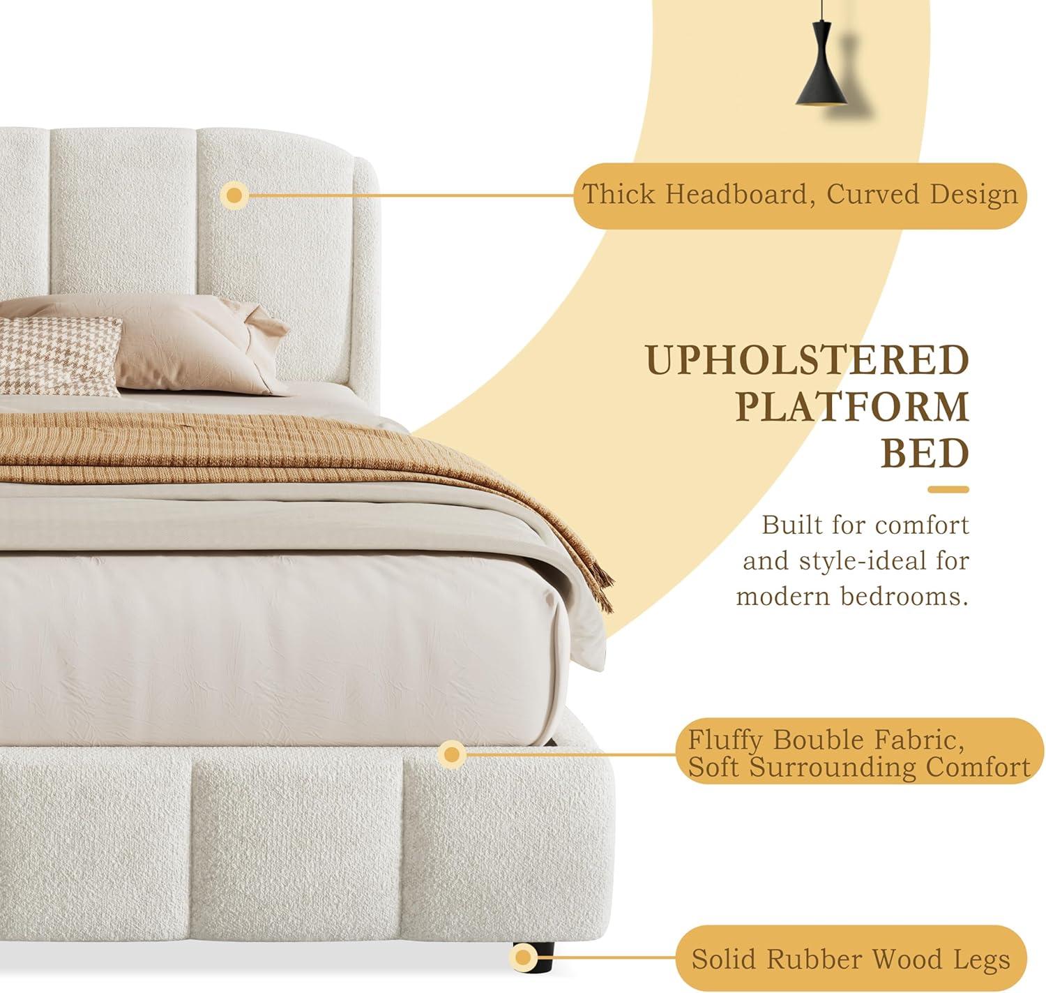 image:imageChristopher Knight Home Sunvi Upholstered King Size Bed Frame King Bed Frame and Headboard Platform Bed Frame King Size Wood Bed Support and Slat No Box Spring Needed Easy Assembly BeigeQueen