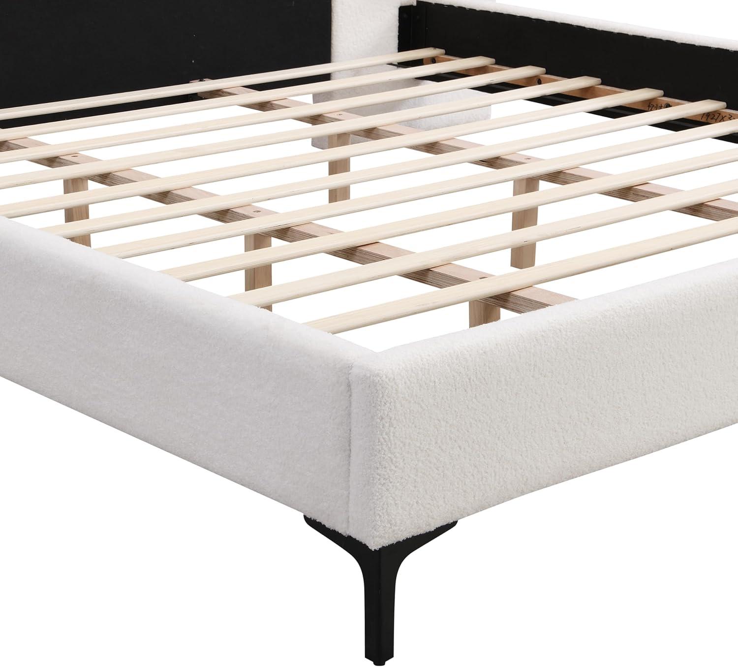image:imageChristopher Knight Home Svant King Size Platform Bed Boucle Fabric Upholstered Headboard Bed Frame with Reading Lamps and Shelves Wooden Slats No Box Spring Needed WhiteWhite