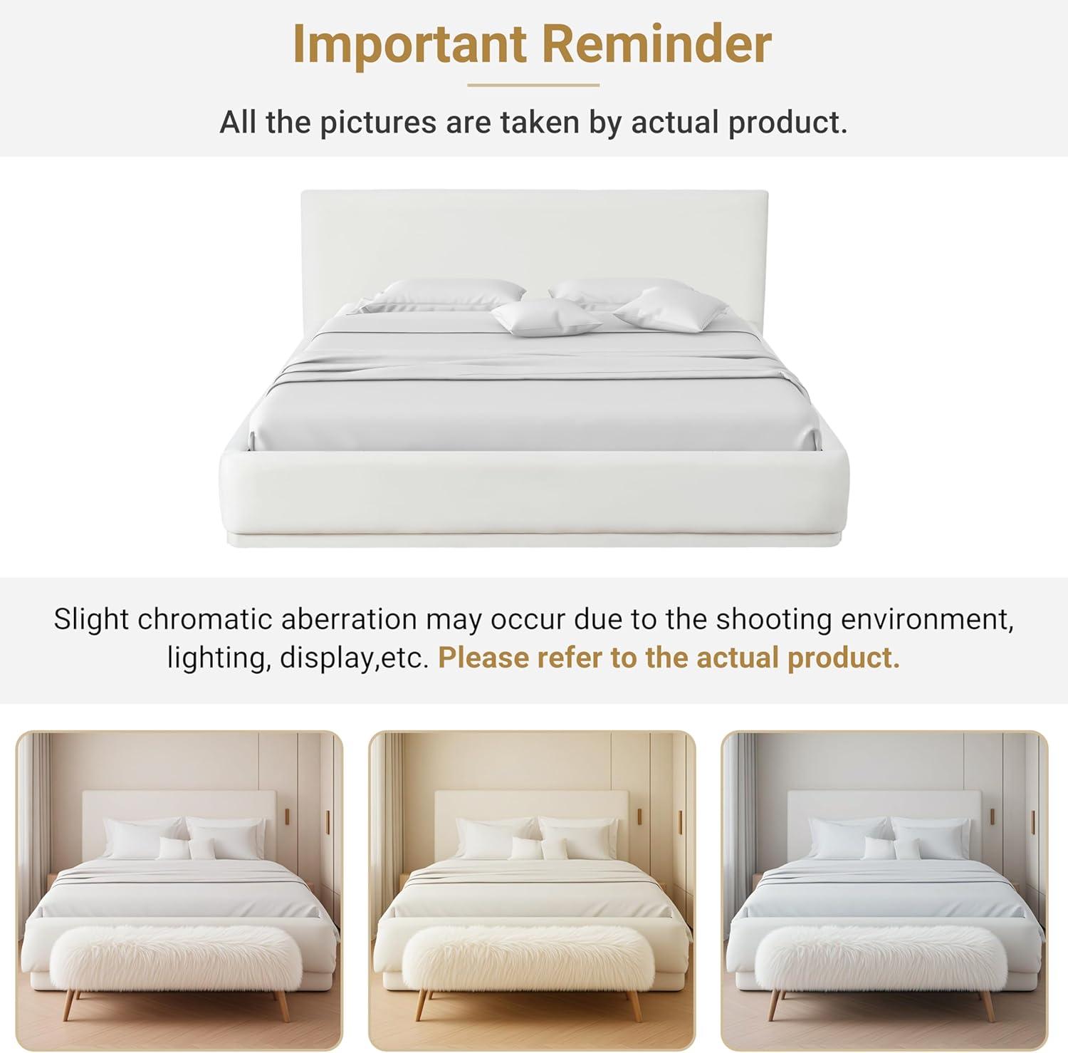 image:imageChristopher Knight Home Svant King Size Platform Bed Boucle Fabric Upholstered Headboard Bed Frame with Reading Lamps and Shelves Wooden Slats No Box Spring Needed WhiteWhite