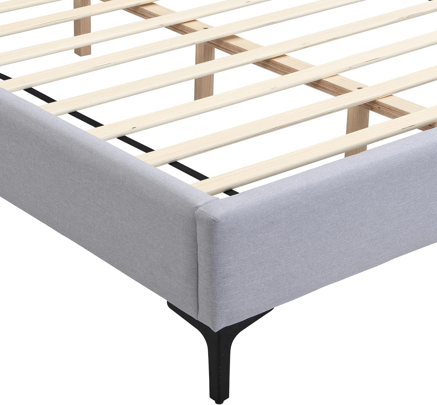 image:imageChristopher Knight Home Svant Queen Size Platform Bed Linen Fabric Upholstered Headboard Bed Frame with Reading Lamps and Shelves Wooden Slats No Box Spring Needed Easy Assembly GrayGrey