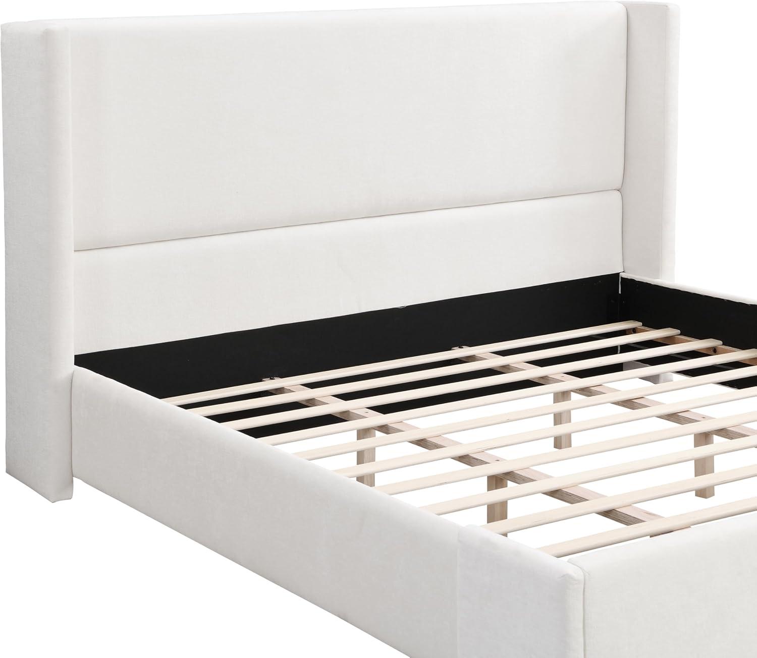 image:imageChristopher Knight Home Vanor Queen Size Bed Frame Fabric Upholstered Platform Bed with Wingback Tall Headboard Wooden Slats No Box Spring Needed Easy Assembly WhiteKing