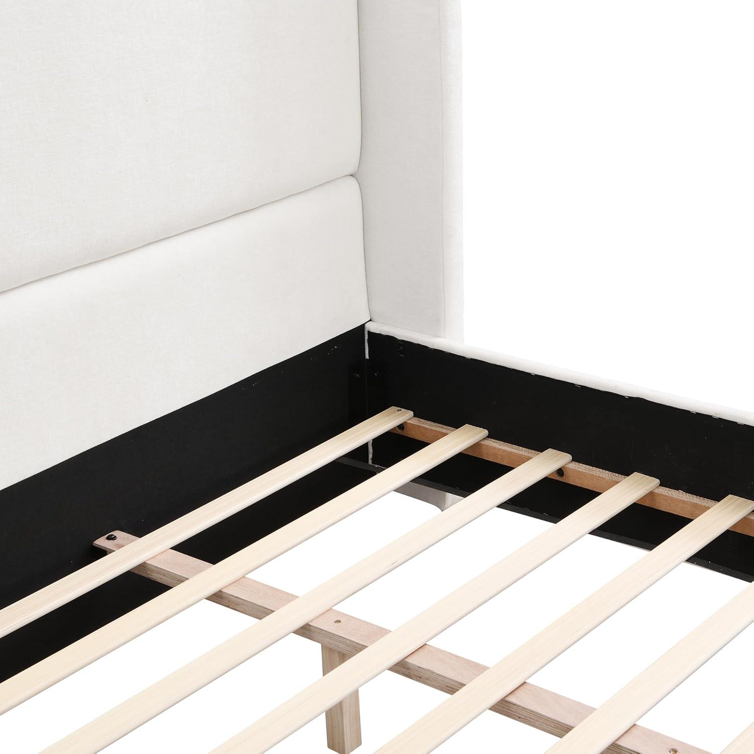 image:imageChristopher Knight Home Vanor Queen Size Bed Frame Fabric Upholstered Platform Bed with Wingback Tall Headboard Wooden Slats No Box Spring Needed Easy Assembly WhiteKing