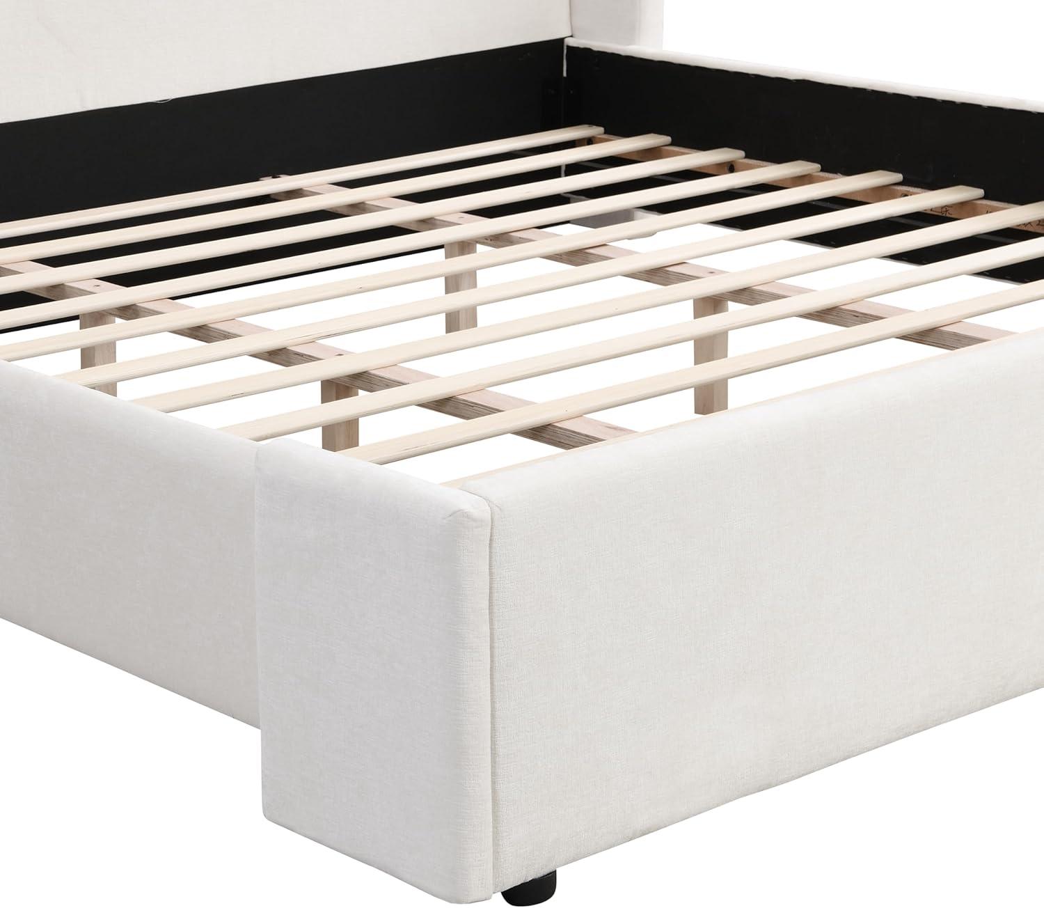 image:imageChristopher Knight Home Vanor Queen Size Bed Frame Fabric Upholstered Platform Bed with Wingback Tall Headboard Wooden Slats No Box Spring Needed Easy Assembly WhiteKing