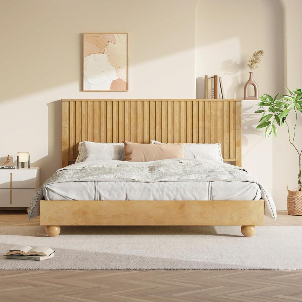 image:imageChristopher Knight Home Calden Farmhouse King Size Bed Frame with Headboard Natural Wood King Size Platform Bed Frame Wooden King Size Bed Set No Box Spring Needed Easy Assembly Natural BrownQueen US Standard