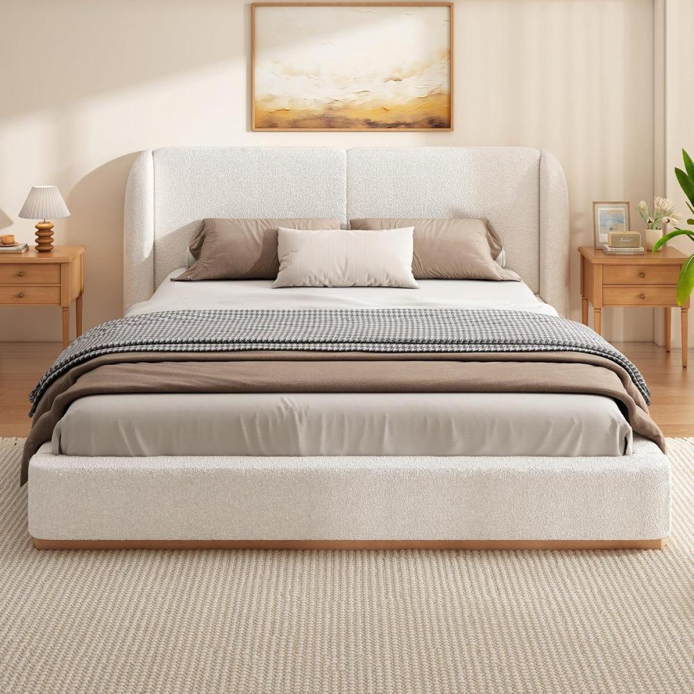 image:imageChristopher Knight Home Danet Boucle Upholstered Queen Size Bed Frame with Wingback Headboard Modern Queen Bed Frame and Headboard Wooden Slats Support Easy Assembly No Box Spring Needed WhiteQueen US Standard