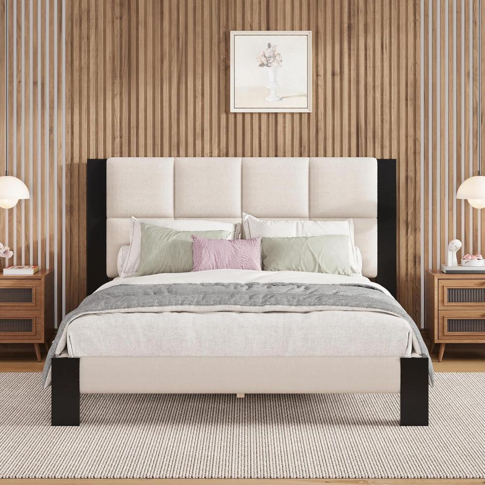 image:imageChristopher Knight Home Fizz Boucle Upholstered King Size Bed Frame Wood Cal King Bed Frame and Headboard Solid and Stable Bedframe No Box Spring Needed Noise Free King Platform Bed BeigeBlackQueen Size