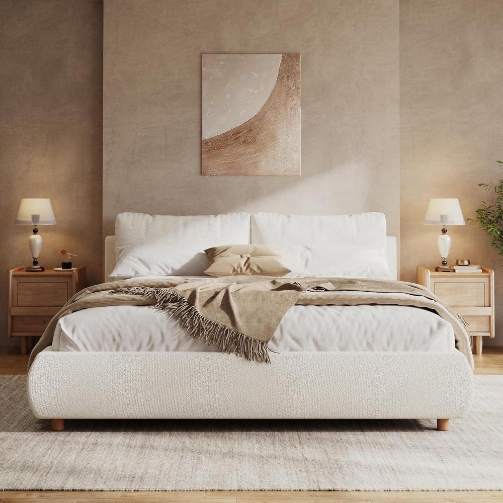 image:imageChristopher Knight Home Hazel Queen Size Bed Frame Upholstered Platform Bed Soft Boucle Queen Headboard Removable Pillows Headboard Wood Slats Support No Box Spring Needed Easy Assembly White