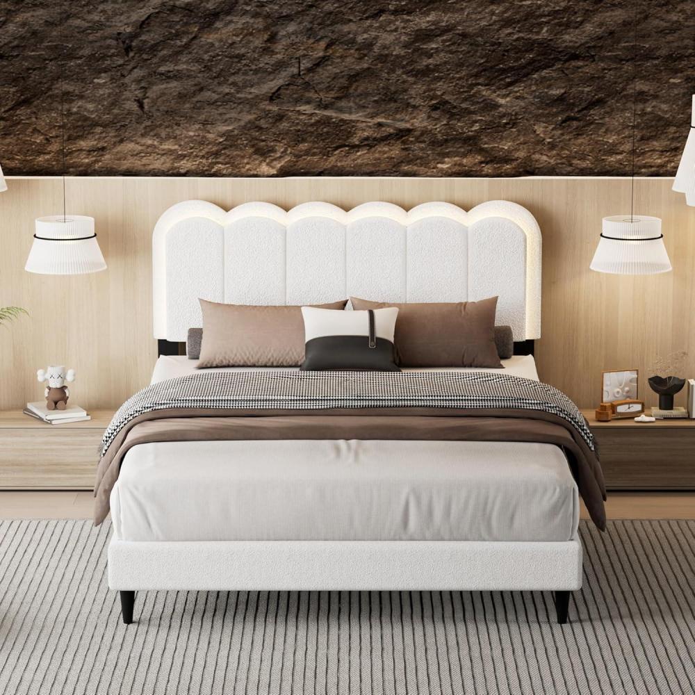 image:imageChristopher Knight Home Lattie Lambswool Upholstered Queen Size Bed Frame with Light Modern Bed Frame Queen Size with Headboard Wooden Slats Easy Assembly No Box Spring Needed WhiteQueen US Standard