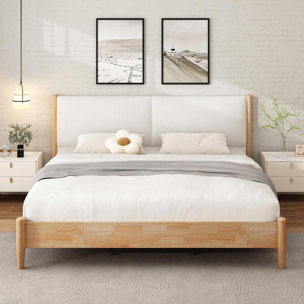 image:imageChristopher Knight Home Raven Modern California King Size Bed Frame with Upholstered Headboard Natural Wood California King Size Platform Bed Frame No Box Spring Needed Easy Assembly WhiteNatural