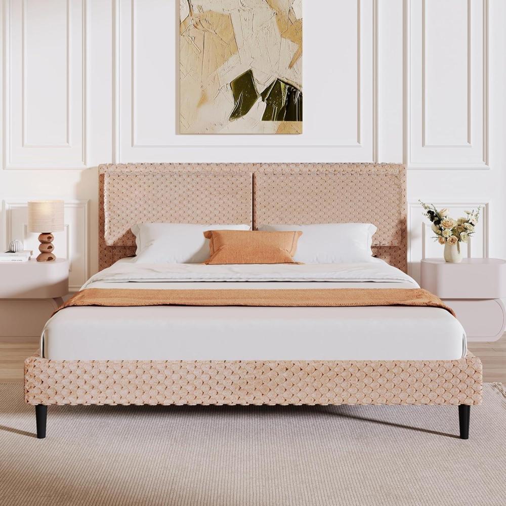 image:imageChristopher Knight Home Senna Modern Queen Bed Frame with Headboard Upholstered Plush Fabric Queen Platform Bed Frame Wooden Slats Panel Platform Support No Box Spring Needed Dark BeigeDark Beige