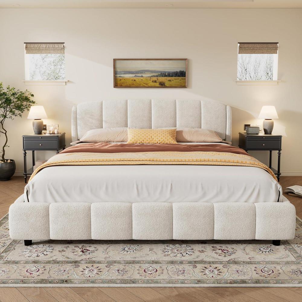 image:imageChristopher Knight Home Sunvi Upholstered King Size Bed Frame King Bed Frame and Headboard Platform Bed Frame King Size Wood Bed Support and Slat No Box Spring Needed Easy Assembly BeigeKing US Standard