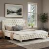 Christopher Knight Home Averil Modern King Size Platform Bed Frame with Velvet Upholstered Headboard, Wooden King Size Bed Frame with Wingback Headboard, No Box Spring Needed, Easy Assembly, Cream(Cream)