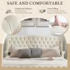 Christopher Knight Home Averil Modern King Size Platform Bed Frame with Velvet Upholstered Headboard, Wooden King Size Bed Frame with Wingback Headboard, No Box Spring Needed, Easy Assembly, Cream(Cream)