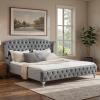 Christopher Knight Home Averil Modern King Size Platform Bed Frame with Velvet Upholstered Headboard, Wooden King Size Bed Frame with Wingback Headboard, No Box Spring Needed, Easy Assembly, Cream(Dark Grey)
