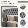 Christopher Knight Home Averil Modern King Size Platform Bed Frame with Velvet Upholstered Headboard, Wooden King Size Bed Frame with Wingback Headboard, No Box Spring Needed, Easy Assembly, Cream(Dark Grey)