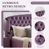 Christopher Knight Home Averil Modern King Size Platform Bed Frame with Velvet Upholstered Headboard, Wooden King Size Bed Frame with Wingback Headboard, No Box Spring Needed, Easy Assembly, Cream(Purple)