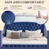 Christopher Knight Home Averil Modern King Size Platform Bed Frame with Velvet Upholstered Headboard, Wooden King Size Bed Frame with Wingback Headboard, No Box Spring Needed, Easy Assembly, Cream(Navy Blue)