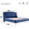 Christopher Knight Home Averil Modern King Size Platform Bed Frame with Velvet Upholstered Headboard, Wooden King Size Bed Frame with Wingback Headboard, No Box Spring Needed, Easy Assembly, Cream(Navy Blue)