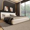 Christopher Knight Home Bettine Velvet Queen Size Headboard and Bed Frame, Rectangular Queen Size Bed, Upholstered Headboard, Slats Panel Support Platform, No Box Spring Needed, Easy Assembly, White